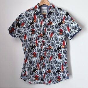 A Fish Named Fred Toucan Leaf Print Colorful Short Sleeve Shirt from Amsterdam M
